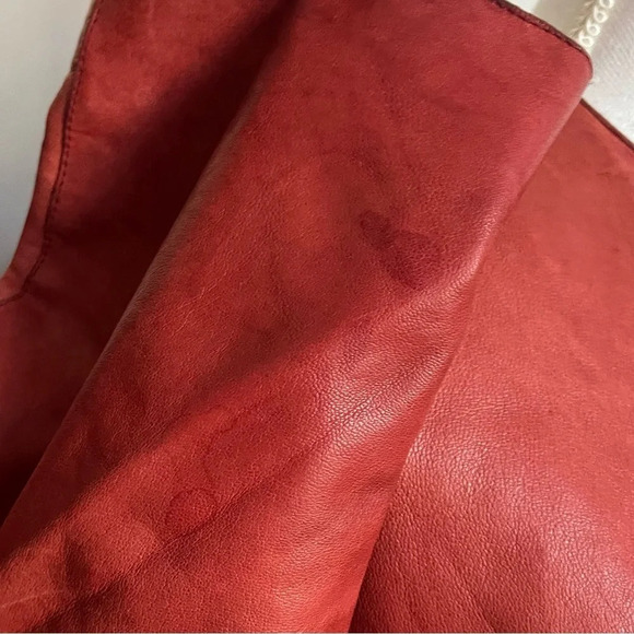 Longchamp • Authentic Red Lamb Leather Button Front Coat - Picture 5 of 11